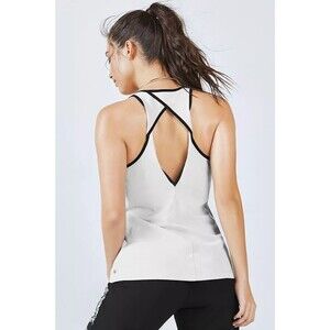 FABLETICS Tyra Linne Twisted Back Tank Top M White Black Activewear EUC B42